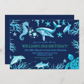 Under the Sea birthday invitation, ocean boy Einladung (Vorne/Hinten)