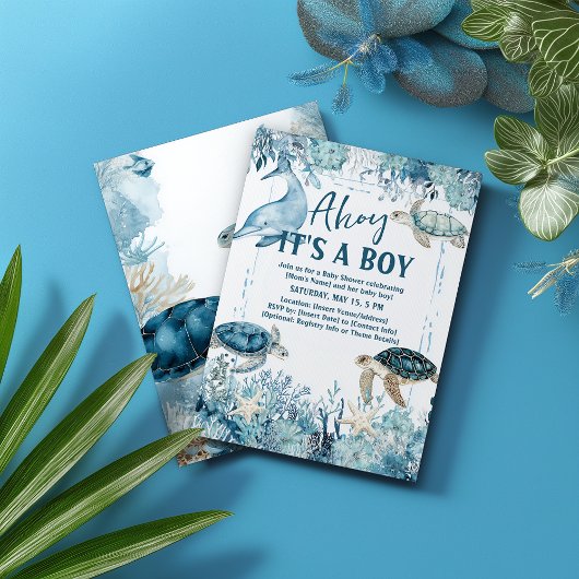 Under the Sea Blue Ahoy It's a Boy Baby Shower Einladung