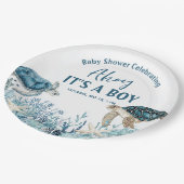 Under the Sea Blue Ahoy It's a Boy Baby Shower Pappteller (Schrägansicht)