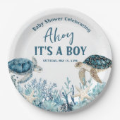 Under the Sea Blue Ahoy It's a Boy Baby Shower Pappteller (Vorderseite)