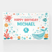  Under the Sea blue and coral birthday banner (Horizontal)