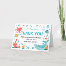 Under the Sea blue and coral Thank you card 
