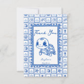 Under the sea blue cute turtle baby shower dankeskarte (Vorderseite)