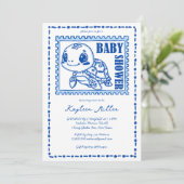 Under the sea blue cute turtle baby shower einladung (Stehend Vorderseite)