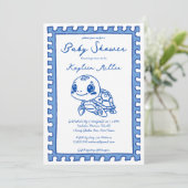 Under the sea blue cute turtle baby shower einladung (Stehend Vorderseite)