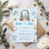Under the sea blue ocean animals boy Baby Shower Einladung