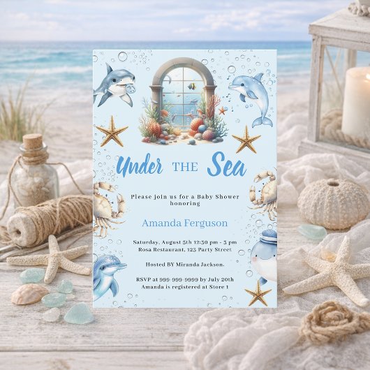 Under the sea blue ocean animals boy Baby Shower Einladung