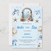 Under the sea blue ocean animals boy Birthday Einladung (Vorderseite)
