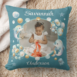 Under the Sea Cute Dolphin Photo Girly Kissen