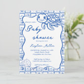 Under the sea cute turtle blue baby shower einladung (Stehend Vorderseite)