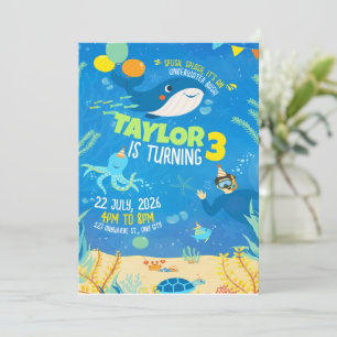 Under The Sea Geburtstag, Ozean-Tiere Geburtstag P Einladung