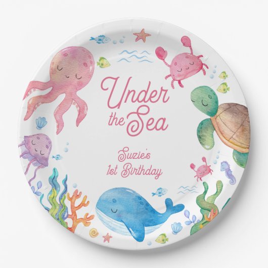 Under the Sea Kinder 1. Geburtstag Pappteller (Vorderseite)