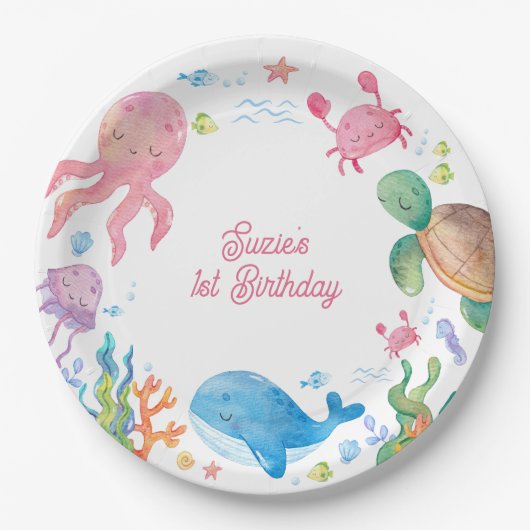 Under the Sea Kinder 1. Geburtstag Pappteller (Vorderseite)