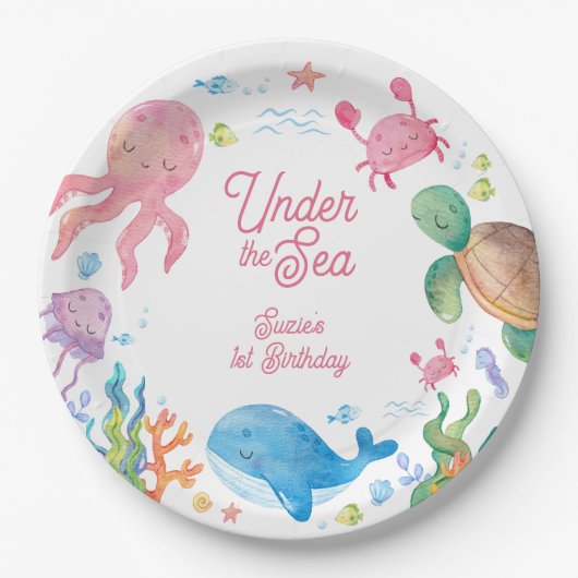 Under the Sea Kinder 1. Geburtstag Pappteller (Vorderseite)
