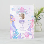 Under the sea Mermaid Birthday Invitation card Einladung (Stehend Vorderseite)