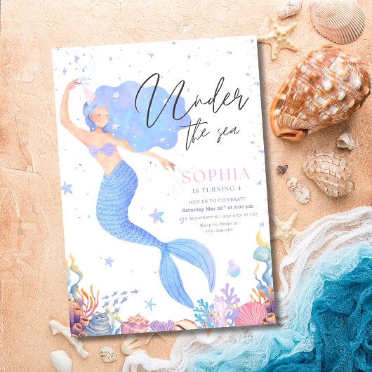 Under the Sea Mermaid Birthday Invite, Ocean Girls Einladung