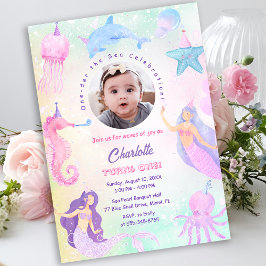Under the Sea Mermaid Girl 1st Birthday Invitation Einladung