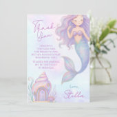 Under the Sea Mermaid Sea Purple Girl 1st Birthday Dankeskarte (Stehend Vorderseite)