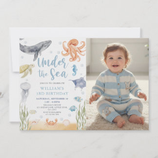 Under The Sea Ocean Animal Birthday Photo Einladung