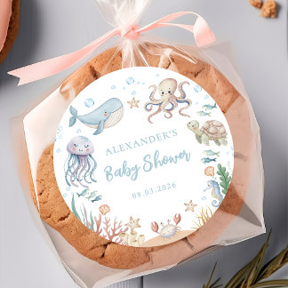 Under The Sea Ocean Animals Baby Shower Runder Aufkleber