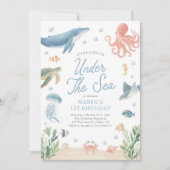 Under the Sea Ocean Animals Birthday Einladung (Vorderseite)