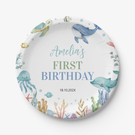 Under The Sea Ocean Animals Birthday Pappteller (Vorderseite)