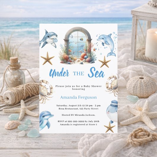 Under the sea ocean animals boy Baby Shower Einladung