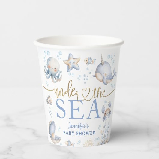 Under The Sea Ocean Baby Shower Boy Blue Pappbecher (Vorderseite)