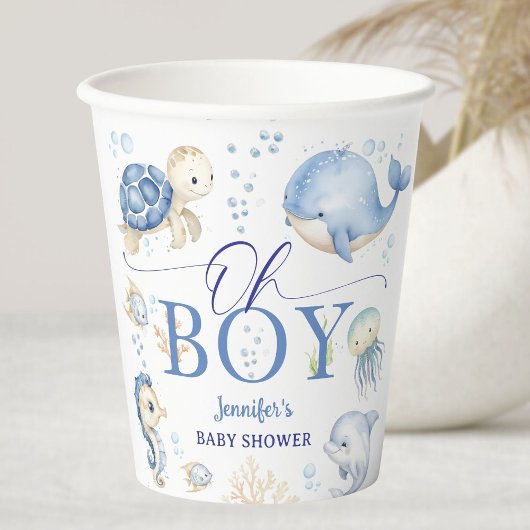 Under The Sea Ocean Baby Shower Boy Blue Pappbecher