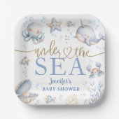 Under The Sea Ocean Baby Shower Boy Blue  Pappteller (Vorderseite)