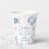 Under The Sea Ocean Baby Shower Boy Dusty Blue Pappbecher (Rückseite)