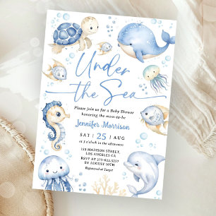 Under The Sea Ocean Baby Shower Junge Dusty Blue Einladung