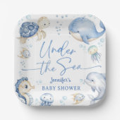 Under The Sea Ocean Baby Shower Junge Dusty Blue Pappteller (Vorderseite)