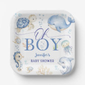 Under The Sea Ocean Baby Shower Oh Boy Blue Pappteller (Vorderseite)