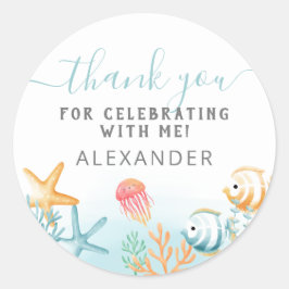 Under the Sea Ocean Birthday Thank You Runder Aufkleber