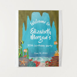 Under the Sea Ocean Cave Birthday Sign Tapestry Wandteppich