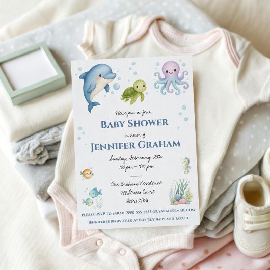 Under the Sea, Ocean Creatures Baby Shower Einladung