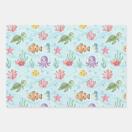 Under the Sea Party Colourful Ocean Creatures Geschenkpapier Set (Vorderseite 3)