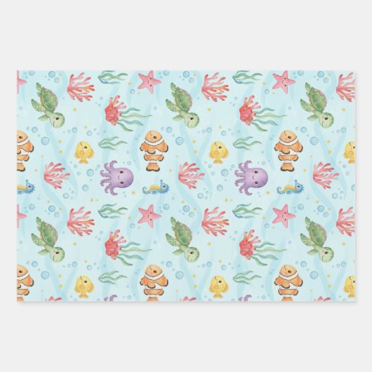 Under the Sea Party Colourful Ocean Creatures Geschenkpapier Set (Vorderseite 2)