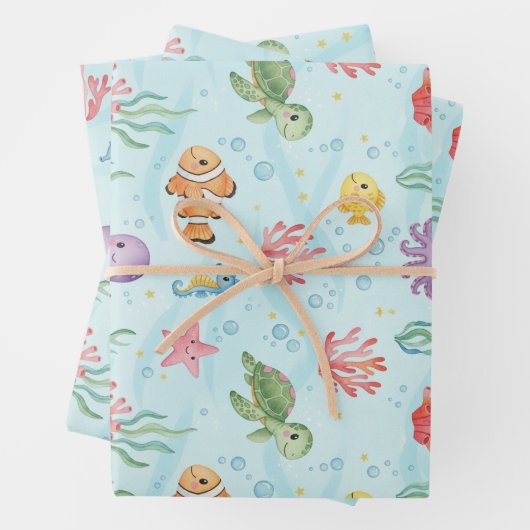 Under the Sea Party Colourful Ocean Creatures Geschenkpapier Set (Beispiel)