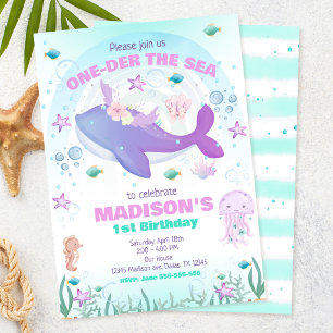 Under-the-Sea-Party-Wal-Mädchen 1. Geburtstag  Einladung