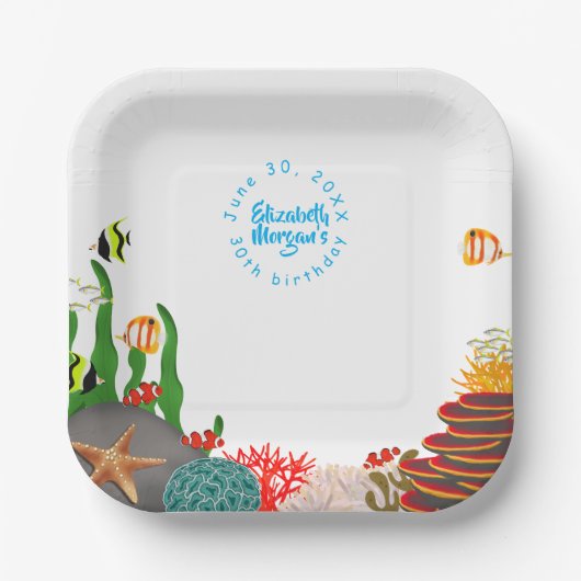 Under the Sea Plants Fish Birthday Paper Plate Pappteller (Vorderseite)