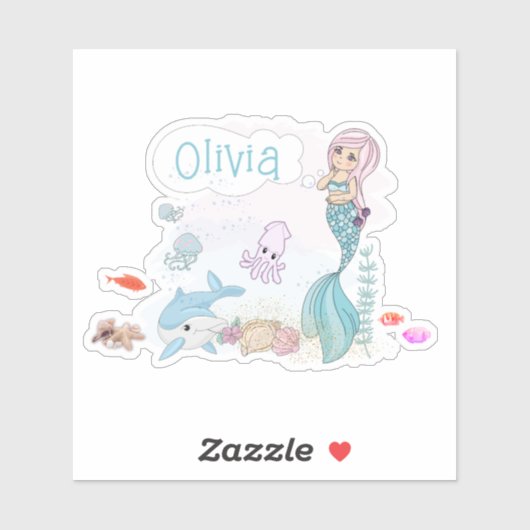 Under the Sea Sweet Mermaid Personalized Aufkleber (Blatt)