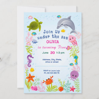 Under the sea Theme invitaion. Kids party. Einladung
