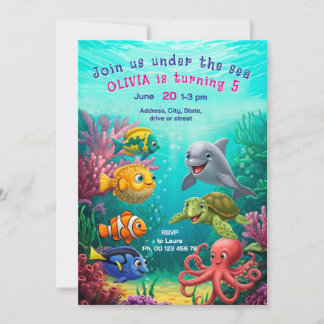 Under the sea Theme invitaion. Kids party. Einladung