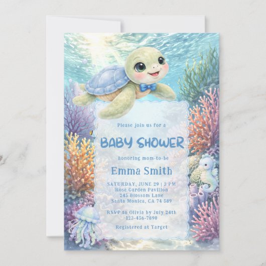 Under the Sea Turtle Boy Baby Shower Einladung (Vorderseite)