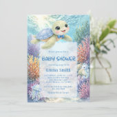 Under the Sea Turtle Boy Baby Shower Einladung (Stehend Vorderseite)