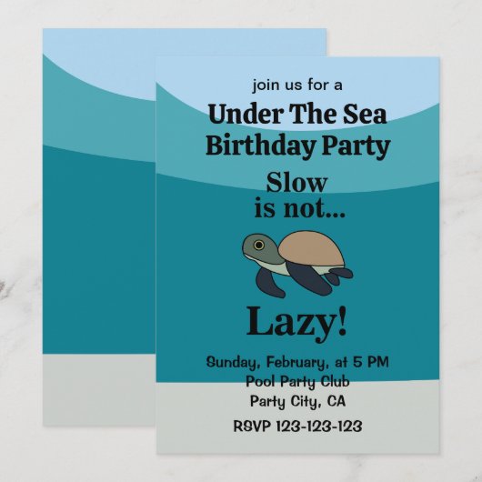 Under The Sea Turtle Funny Birthday Party Einladung (Vorne/Hinten)