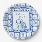 Under the sea turtle retro post stamp monogrammed pappteller (Vorderseite)