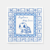Under the sea turtle retro post stamp monogrammed serviette (Vorderseite)
